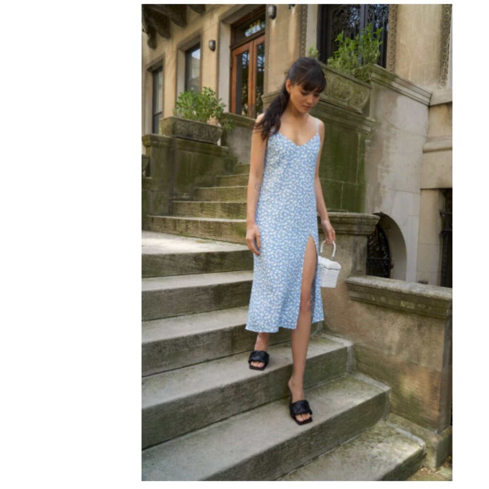Reformation Light Blue Floral Slip Dress